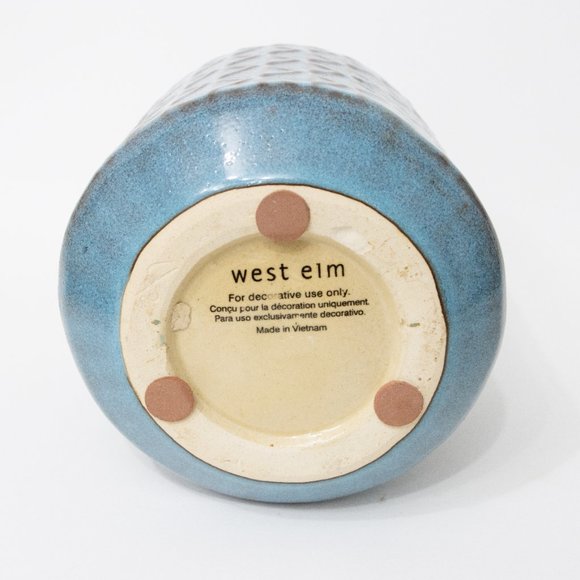 West Elm Pottery Ceramic Flower Vase Round Blue Beige Glazed 7" MCM Boho Decor - Picture 5 of 9